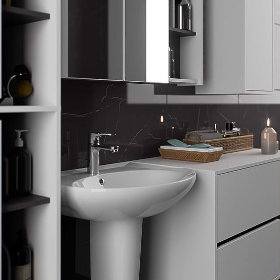 WISZĄCA SZAFKA ŁAZIENKOWA VAMI W50 2D 6P BIAŁA / GRAFITOWA SZARA