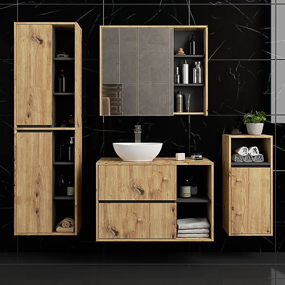 WISZĄCA SZAFKA ŁAZIENKOWA VAMI W50 2D 6P DĄB ARTISAN / GRAFIT SZARY