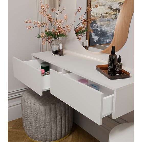 Wisząca Toaletka Kosmetyczna MIKA 110 cm 2 Szuflady do Sypialni KAŠMÍR Beżowy