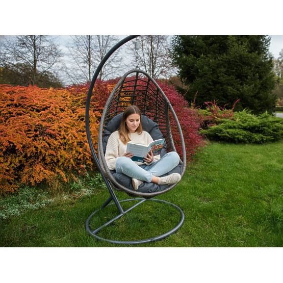 Wiszące krzesło BELLISSIMO (Krzesło + stelaż) z szarego technoratanu, pokrowiec GRATIS