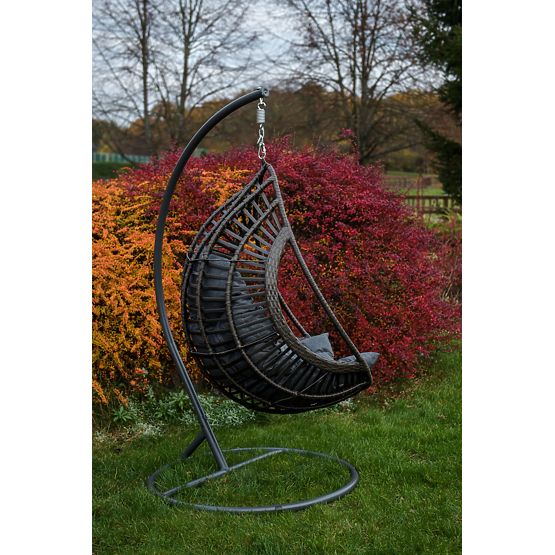 Wiszące krzesło BELLISSIMO (Krzesło + stelaż) z szarego technoratanu, pokrowiec GRATIS