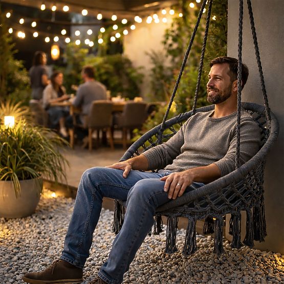 Wiszące krzesło boho huśtawka ogrodowa bocianie gniazdo szare MultiGarden
