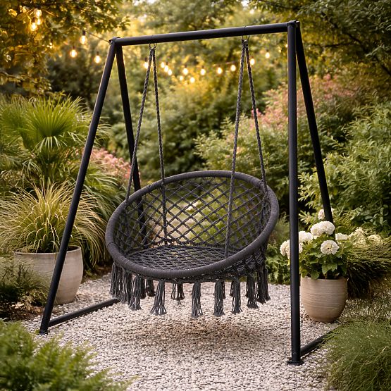 Wiszące krzesło boho huśtawka ogrodowa bocianie gniazdo szare MultiGarden