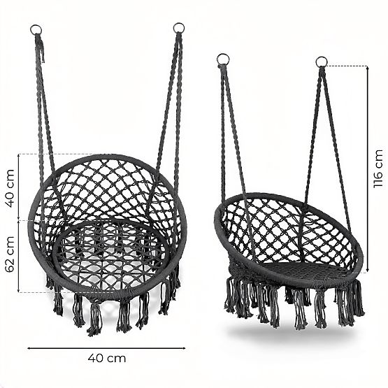 Wiszące krzesło boho huśtawka ogrodowa bocianie gniazdo szare MultiGarden