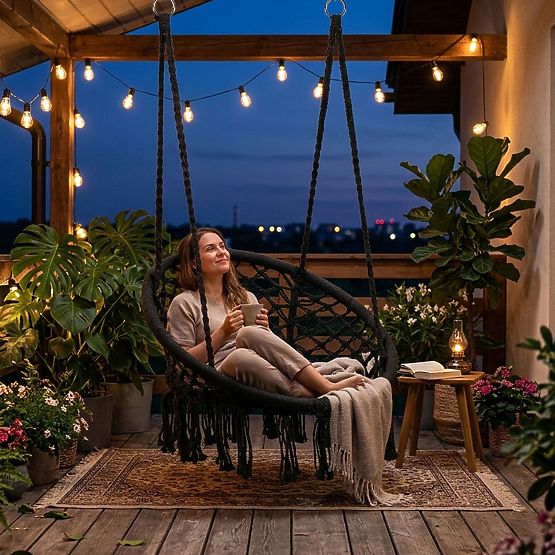 Wiszące krzesło boho huśtawka ogrodowa czarna MultiGarden