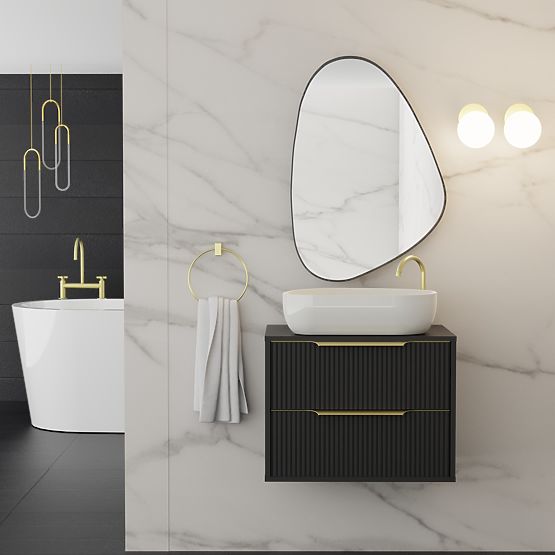 Wiszące lustro w czarnej ramie Libia, 76x51 cm, nieregularny kształt