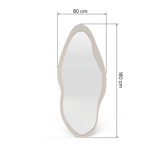 Wiszące lustro w drewnianej ramie Mara, 180x80 cm, nieregularny kształt, kremowe