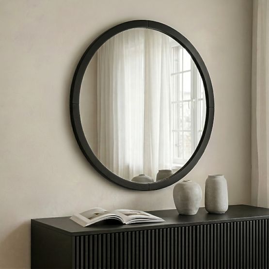Wiszące lustro w drewnianej ramie Sesto 60 cm, okrągłe, czarne