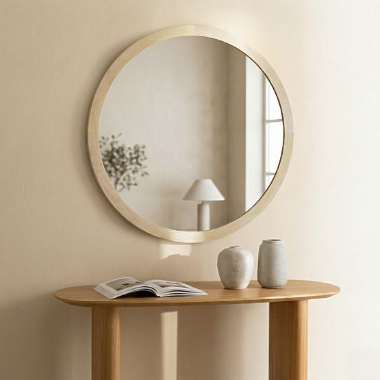 Wiszące lustro w drewnianej ramie Sesto 60 cm, okrągłe, naturalne