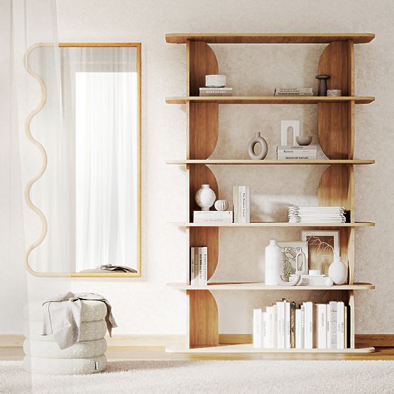 Wiszące lustro w falistej ramie Noelie, 140x70 cm, prostokątne, drewno paulownia, naturalne