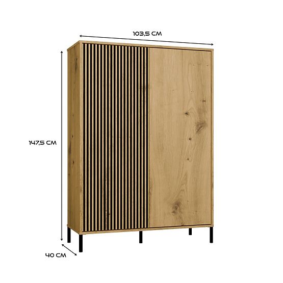 Witryna KAMARO 2DD SLIM/GŁADKI DĄB ARTISAN Żłobiona Przód + Klasyczny