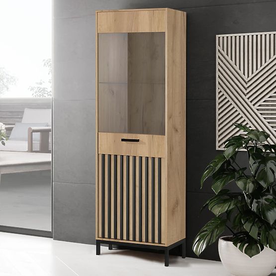 Witryna LAMINO W-1 dąb craft/czarny, nogi: czarne