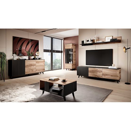 Witryna RANDOM W-1 - Dąb Wotan/Czarny