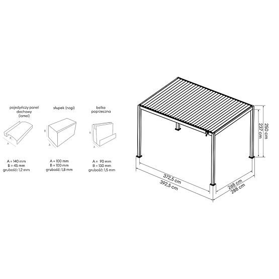 Wolnostojąca pergola ogrodowa Antilla z aluminium, 4x3 m, bioklimatyczna, ruchome lamele, antracytow