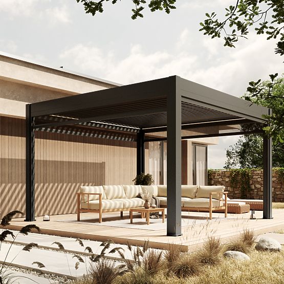 Wolnostojąca pergola ogrodowa Lumera z aluminium, 4x4 m, bioklimatyczna, oświetlenie LED, elektryczn