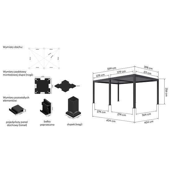 Wolnostojąca pergola ogrodowa Lumera z aluminium, 4x6 m, bioklimatyczna, oświetlenie LED, elektryczn