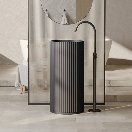 Wolnostojąca umywalka Ciriola, kompozytowa, 45x90 cm, ciemnoszara, żłobiona