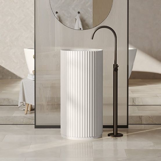 Wolnostojąca umywalka Ciriola, kompozytowa, 45x90 cm, jasnoszara, żłobiona