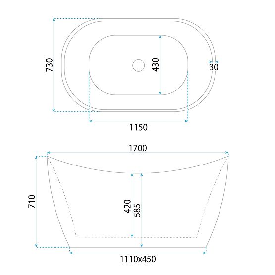 Wolnostojąca wanna akrylowa ATENA 170