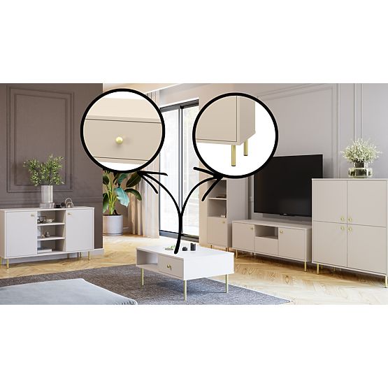 Wysoka czterodrzwiowa komoda Venus kaszmir złote metalowe nogi