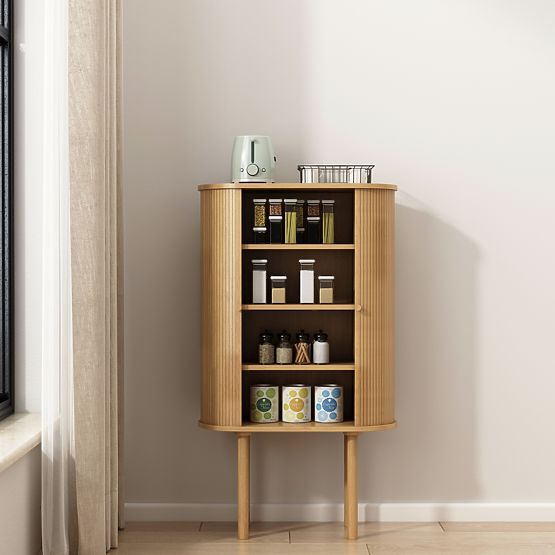 Wysoka komoda Clemente z lamelami, naturalna