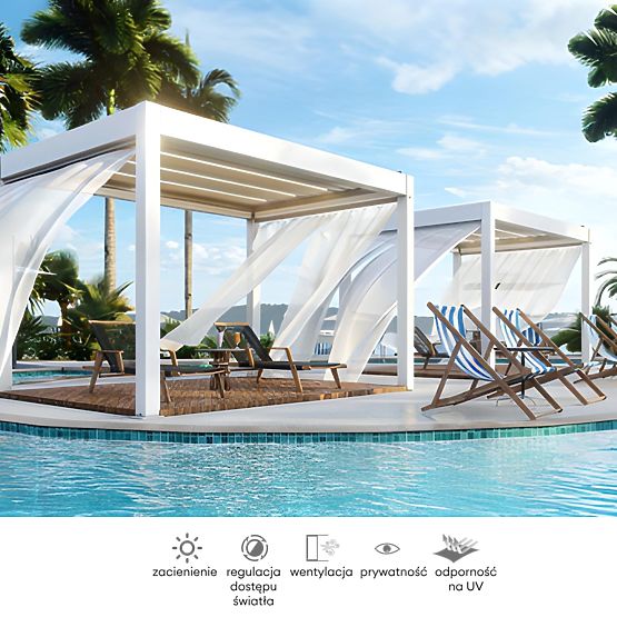 Zasłona 372,5 cm na bok pergoli 4 m, biała