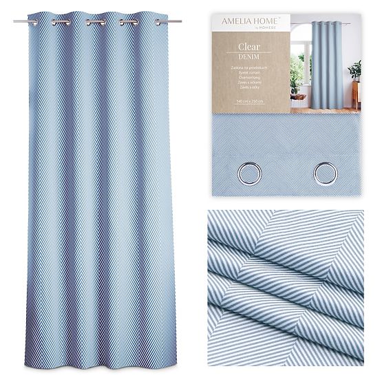 Zasłona CLEAR kolor ciemnoniebieski motyw drukowany styl boho klasyczny srebrne metalowe przelotki