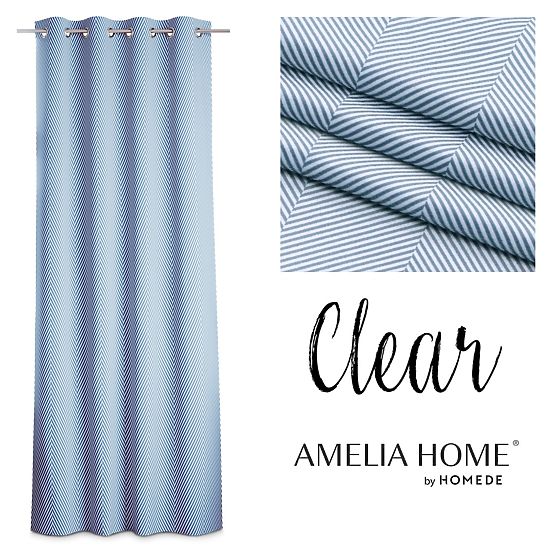 Zasłona CLEAR kolor ciemnoniebieski motyw drukowany styl boho klasyczny srebrne metalowe przelotki