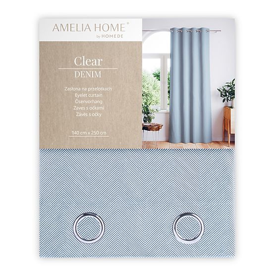 Zasłona CLEAR kolor ciemnoniebieski motyw drukowany styl boho klasyczny srebrne metalowe przelotki
