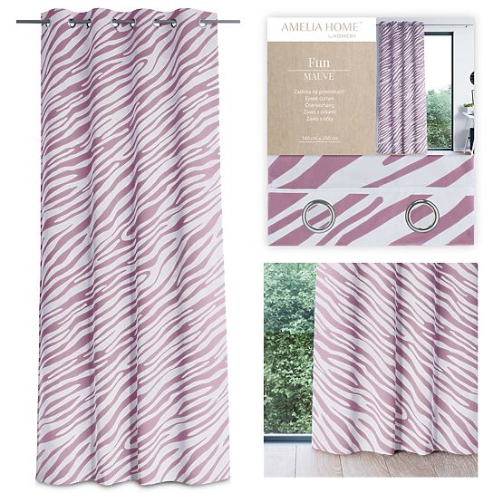 Zasłona FUN różowy kolor z nadrukiem motywu zwierzęcego styl tropikalny srebrne metalowe przelotki