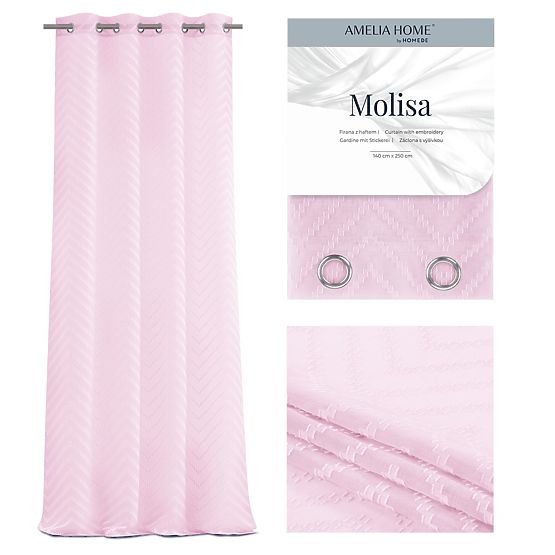 Zasłona MOLISA różowy kolor haftowany motyw boho srebrne przelotki woal 140x270 ameliahome