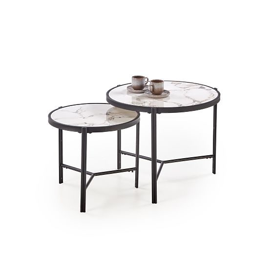 Zestaw 2 ławek FATIMA, biały marmur / czarny (1p=1szt)