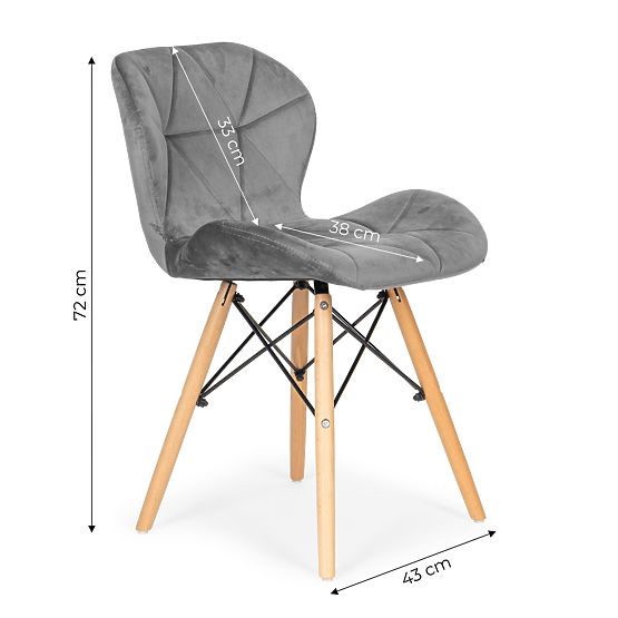 Zestaw 4 aksamitnych krzeseł do jadalni i salonu - szare