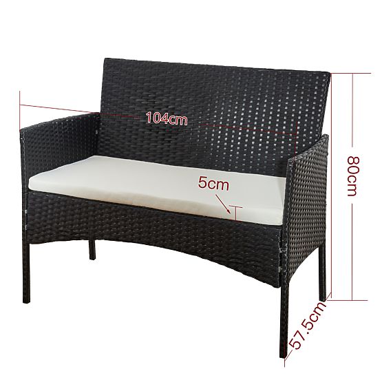 Zestaw balkonowy z technoratanu (Sofa + 2 x fotel + stolik) COMODO czarny