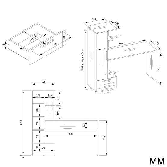 Zestaw Biurko + Regał COSMO DĄB ARTISAN