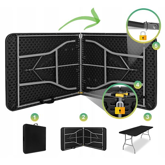 Zestaw cateringowy FETA BLACK 180 cm + 6 krzeseł BLACK