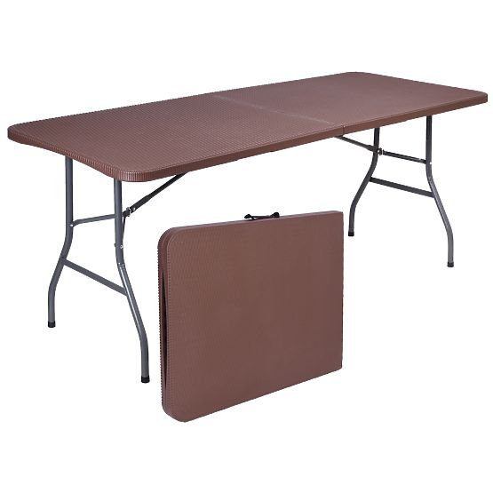 Zestaw cateringowy Rattan brązowy stół 180 cm + 2 ławki