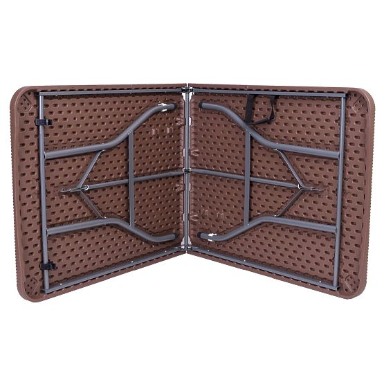 Zestaw cateringowy Rattan brązowy stół 180 cm + 2 ławki