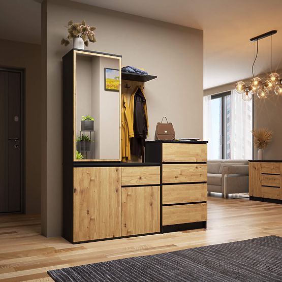 ZESTAW DO PRZEDPOKOJU ENTRO PK CZARNY / DĄB ARTISAN