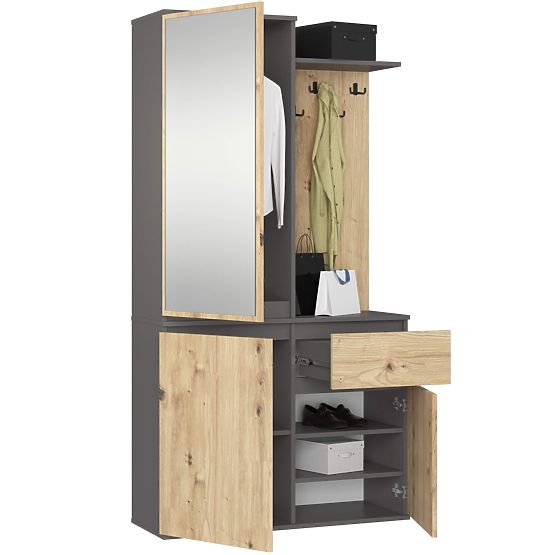 ZESTAW DO PRZEDPOKOJU ENTRO PK GRAFIT SZARY / DĄB ARTISAN