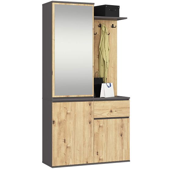 ZESTAW DO PRZEDPOKOJU ENTRO PK GRAFIT SZARY / DĄB ARTISAN