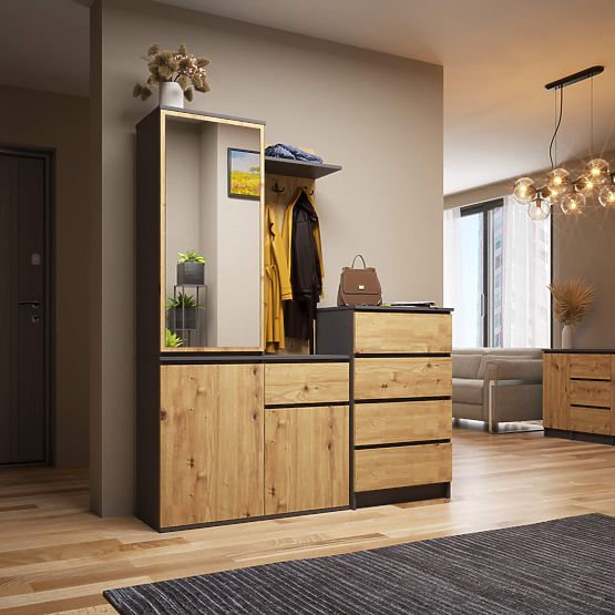 ZESTAW DO PRZEDPOKOJU ENTRO PK GRAFIT SZARY / DĄB ARTISAN