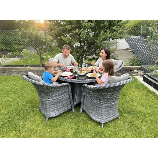 Zestaw jadalniany z technoratanu (okrągły stół + 4 krzesła) MODERNO szary