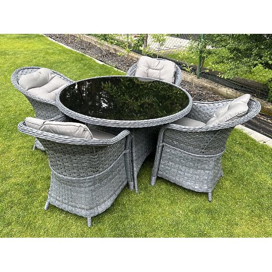 Zestaw jadalniany z technoratanu (okrągły stół + 4 krzesła) MODERNO szary