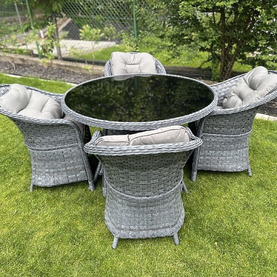 Zestaw jadalniany z technoratanu (okrągły stół + 4 krzesła) MODERNO szary