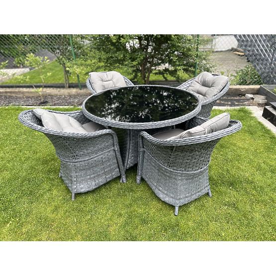 Zestaw jadalniany z technoratanu (okrągły stół + 4 krzesła) MODERNO szary