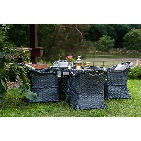 Zestaw jadalniany z technoratanu (okrągły stół + 4 krzesła) MODERNO szary