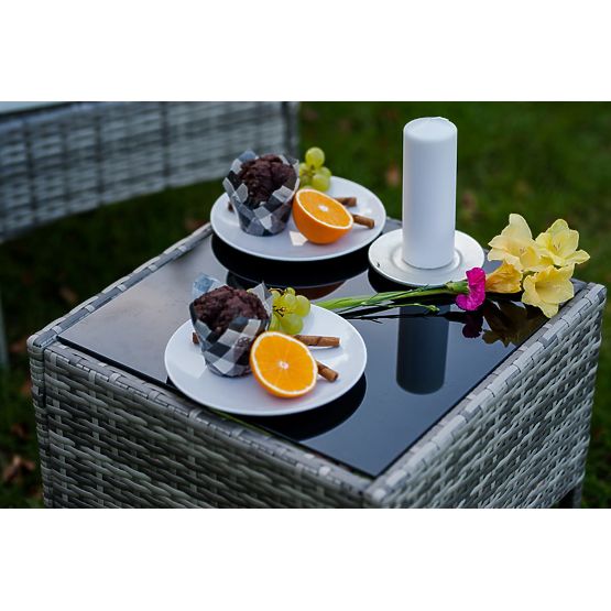 Zestaw mebli balkonowych (2 x fotel + stolik) SANO szary technorattan