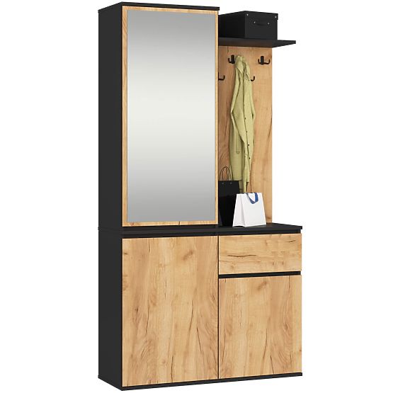 ZESTAW MEBLI DO PRZEDPOKOJU ENTRO PK CZARNY / DĄB CRAFT