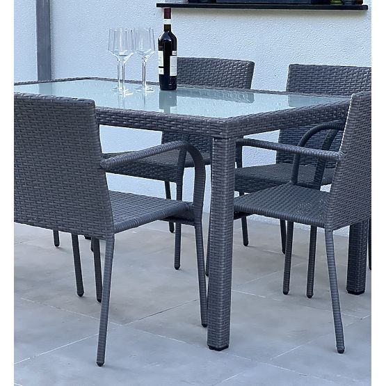 Zestaw mebli jadalnianych z technoratanu (stół 150×90 cm + 6 × krzesła) AVVICENTE, czarny